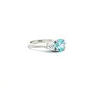 Three Stone Ring with Aqua Marine Brilliant Centre Stone and Trillion Side Stones