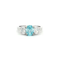 Oval Cut Three Stone Ring with Aqua Marine Centre Stone