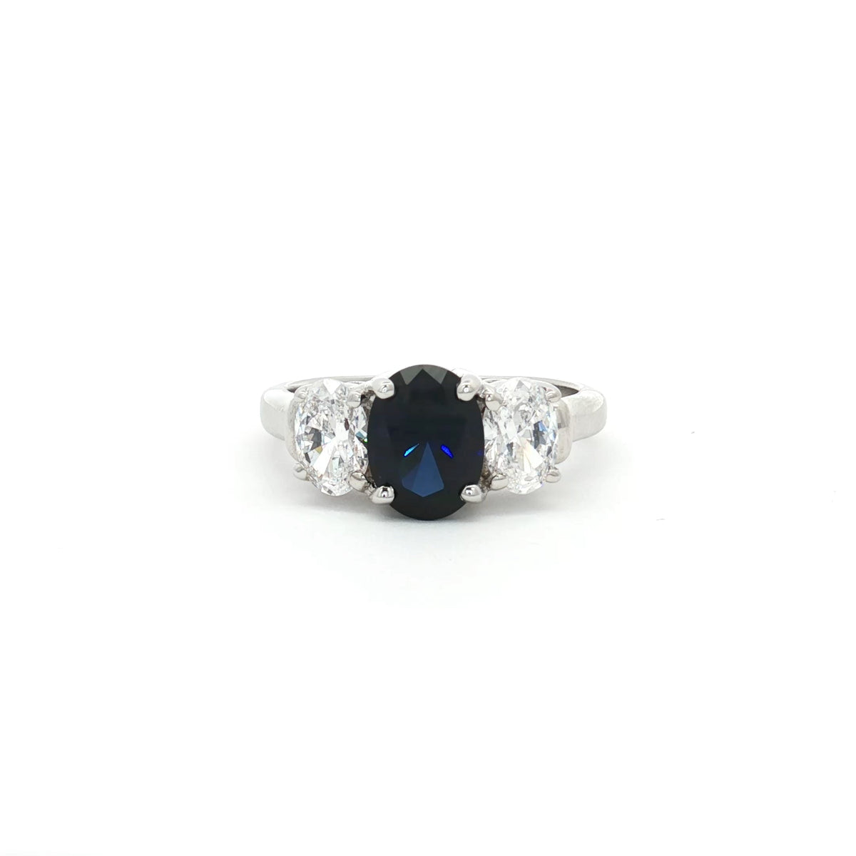Oval Cut Three Stone Ring with Sapphire Centre Stone