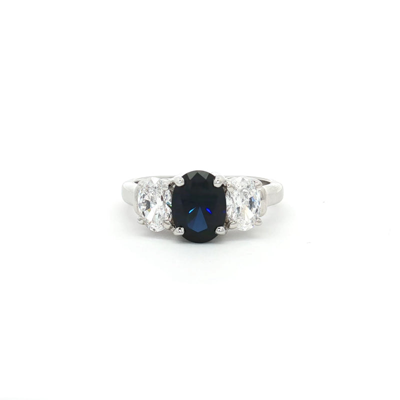 Oval Cut Three Stone Ring with Sapphire Centre Stone