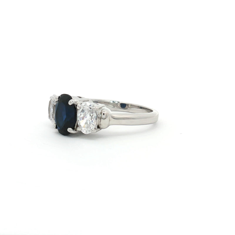 Oval Cut Three Stone Ring with Sapphire Centre Stone