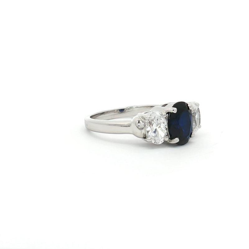 Oval Cut Three Stone Ring with Sapphire Centre Stone