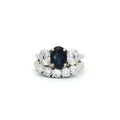 Oval Cut Three Stone Sapphire Ring and Five Stone Curved Band