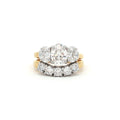 Oval Cut Three Stone Ring and Five Stone Curved Band in Yellow