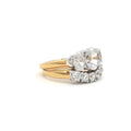 Oval Cut Three Stone Ring and Five Stone Curved Band in Yellow