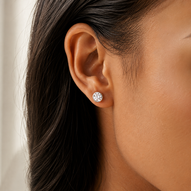 Bezel Solitaire Stud Earrings