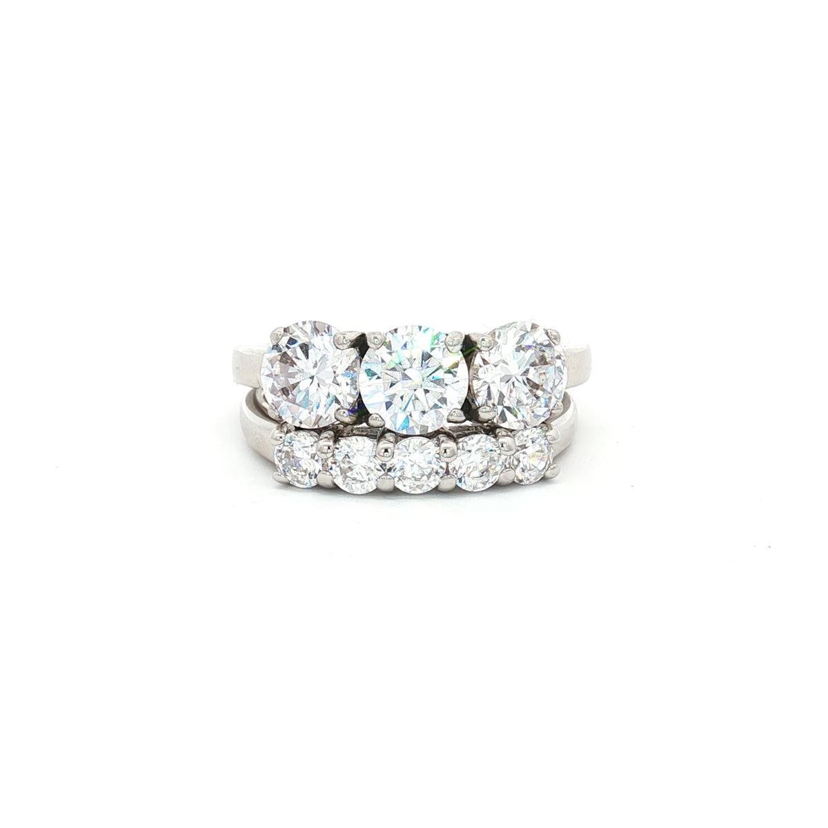 Traditional Three Stone Ring and Petite Five Stone Ring