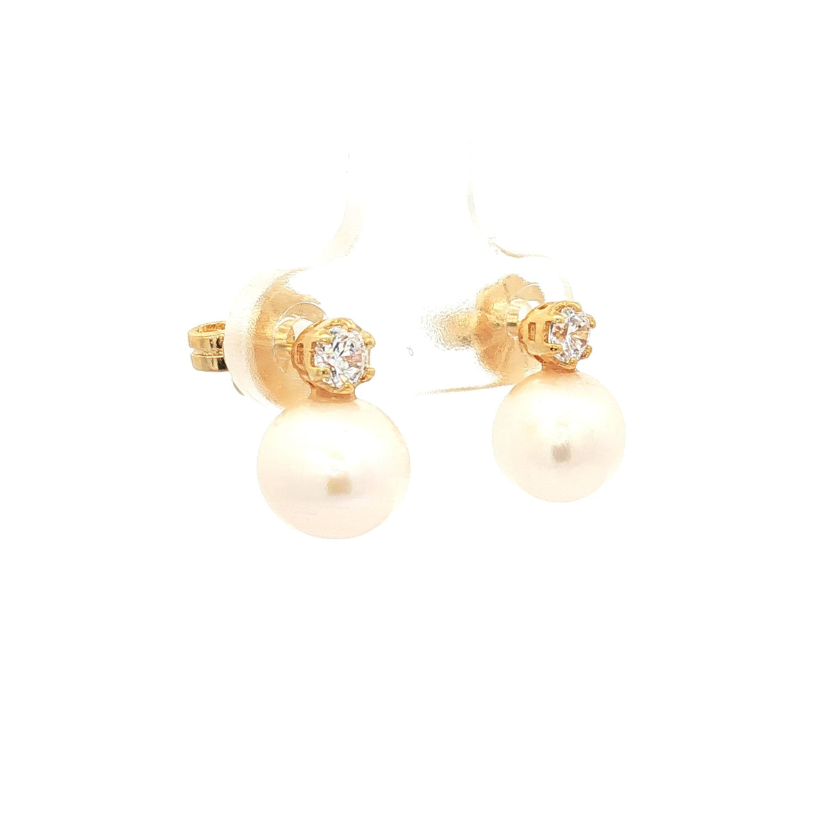 White Pearl and Brillaint Cut Earrings