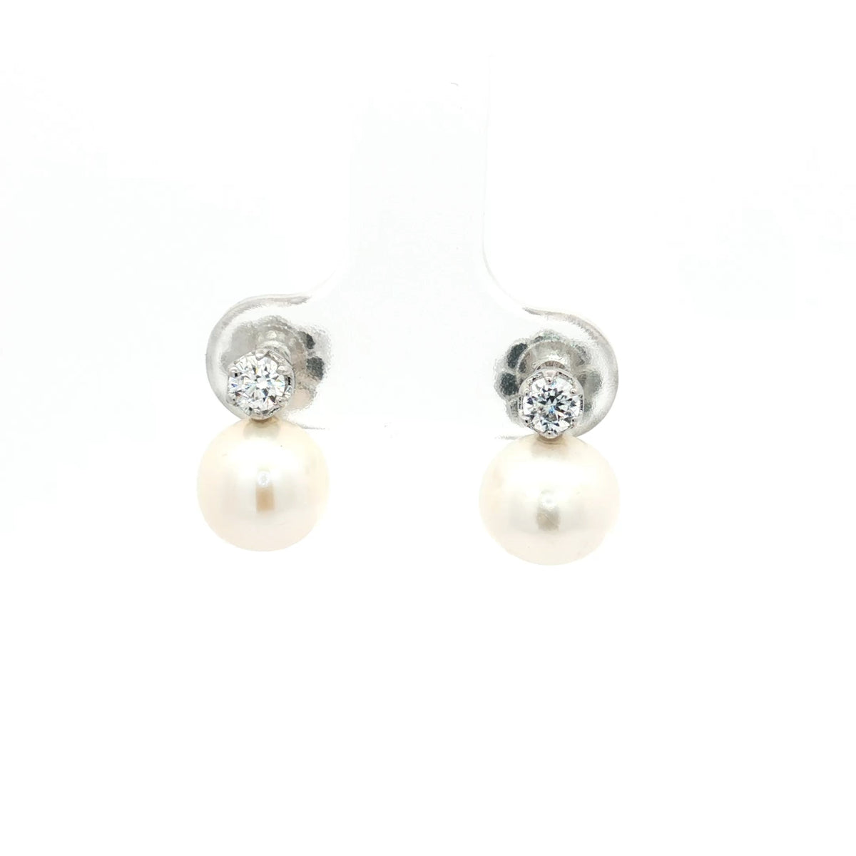 White Pearl and Brillaint Cut Earrings