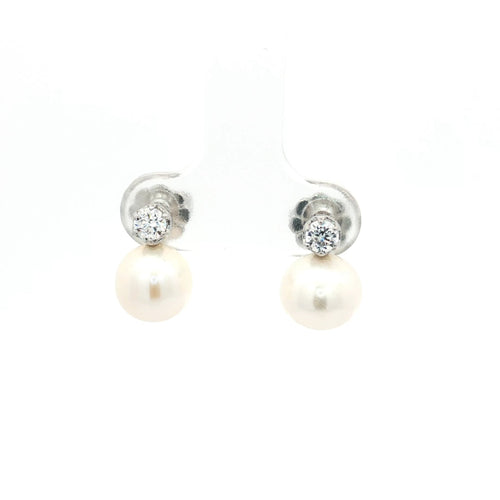 White Pearl and Brillaint Cut Earrings