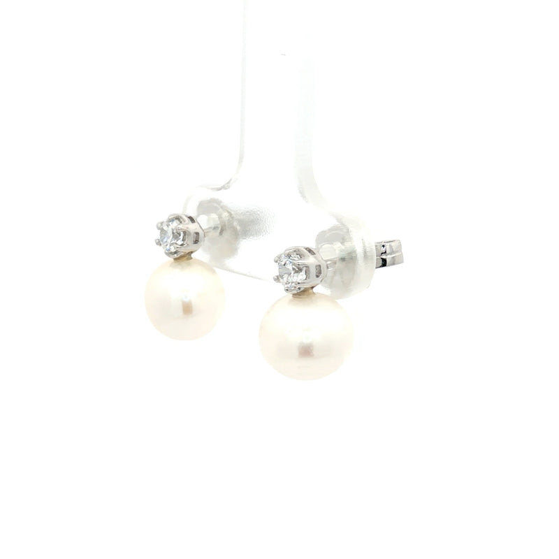 White Pearl and Brillaint Cut Earrings
