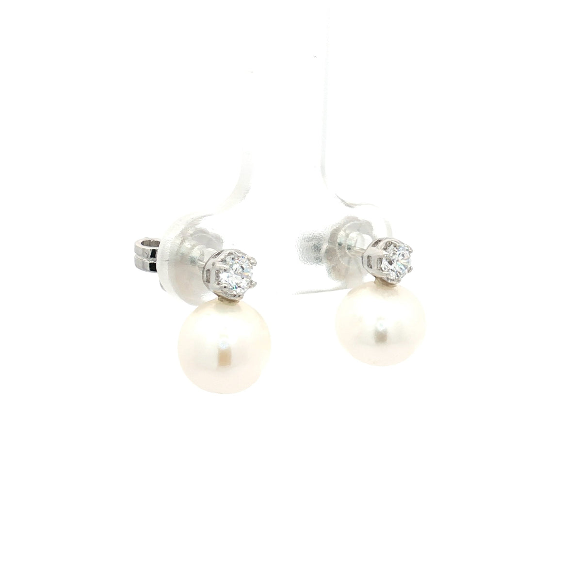 White Pearl and Brillaint Cut Earrings