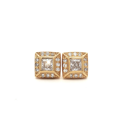 Princess Cut Halo Earrings
