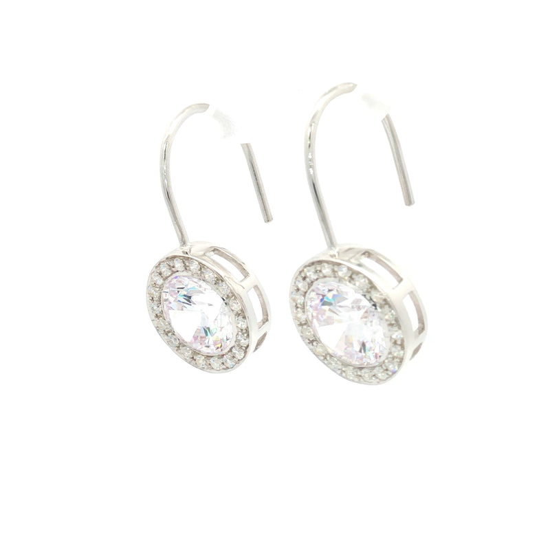 Round Halo Drop Earrings