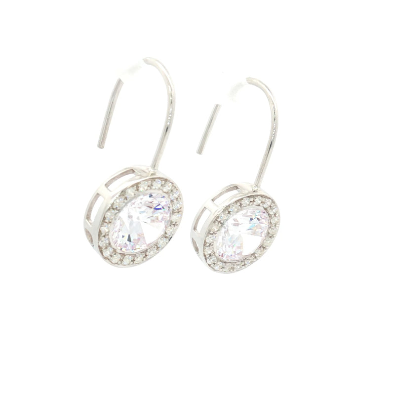 Round Halo Drop Earrings