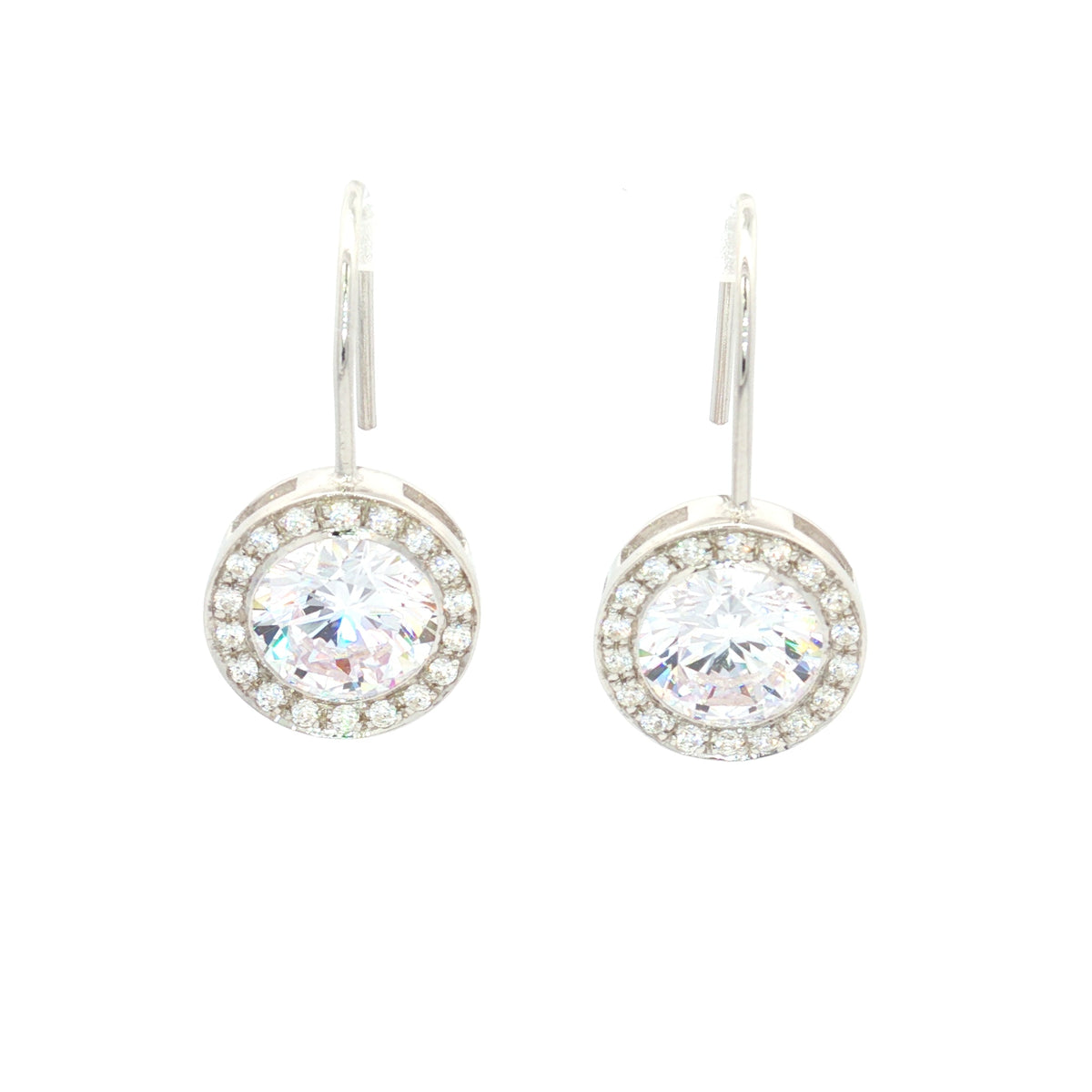 Round Halo Drop Earrings