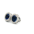 Round Halo Stud Earrings with Sapphire Stone