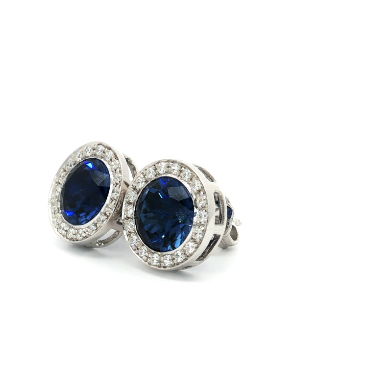 Round Halo Stud Earrings with Sapphire Stone