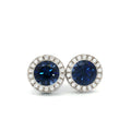 Round Halo Stud Earrings with Sapphire Stone