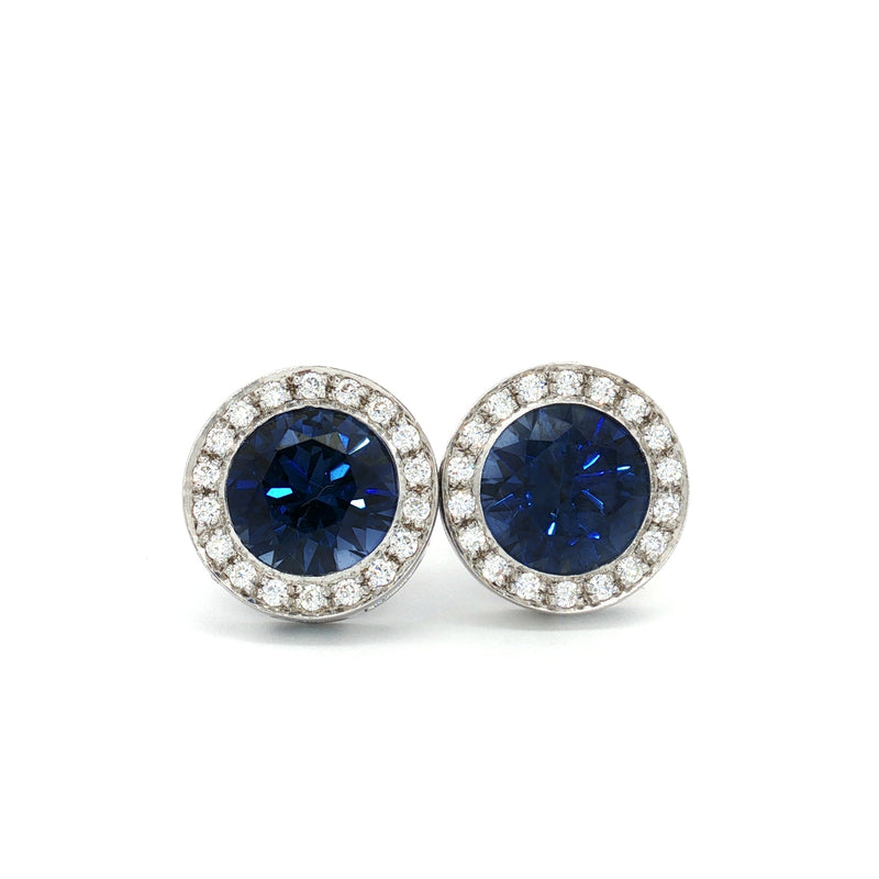 Round Halo Stud Earrings with Sapphire Stone