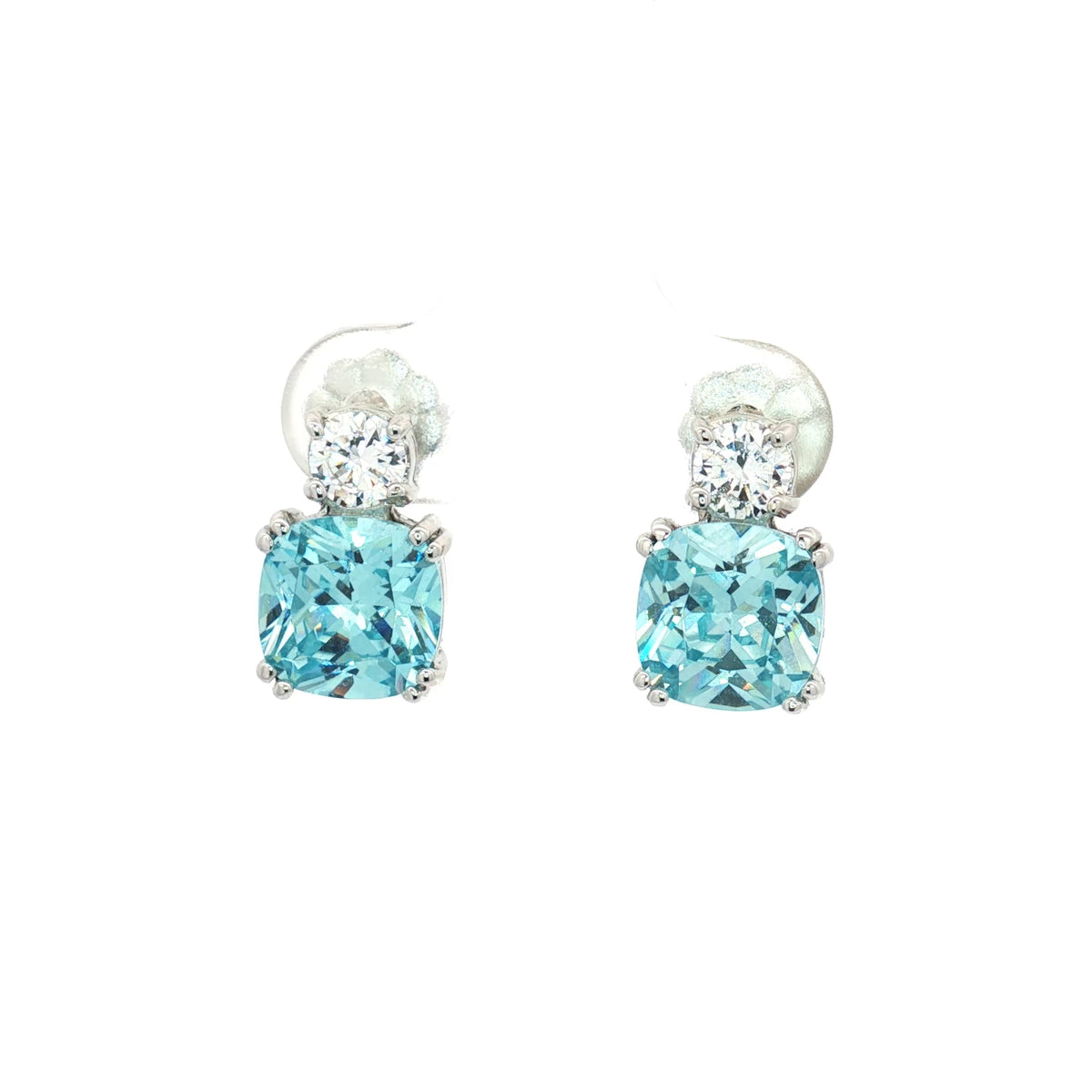 Meghan Cushion Stud Earrings with Aqua Marine Stone