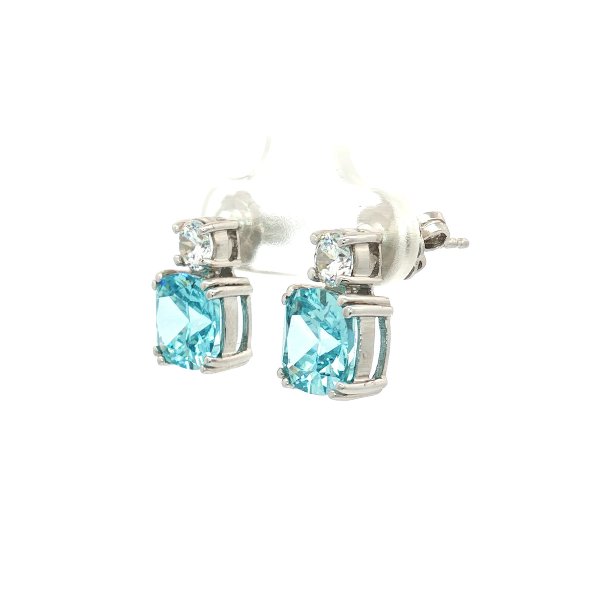 Meghan Cushion Stud Earrings with Aqua Marine Stone