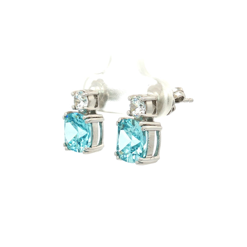 Meghan Cushion Stud Earrings with Aqua Marine Stone