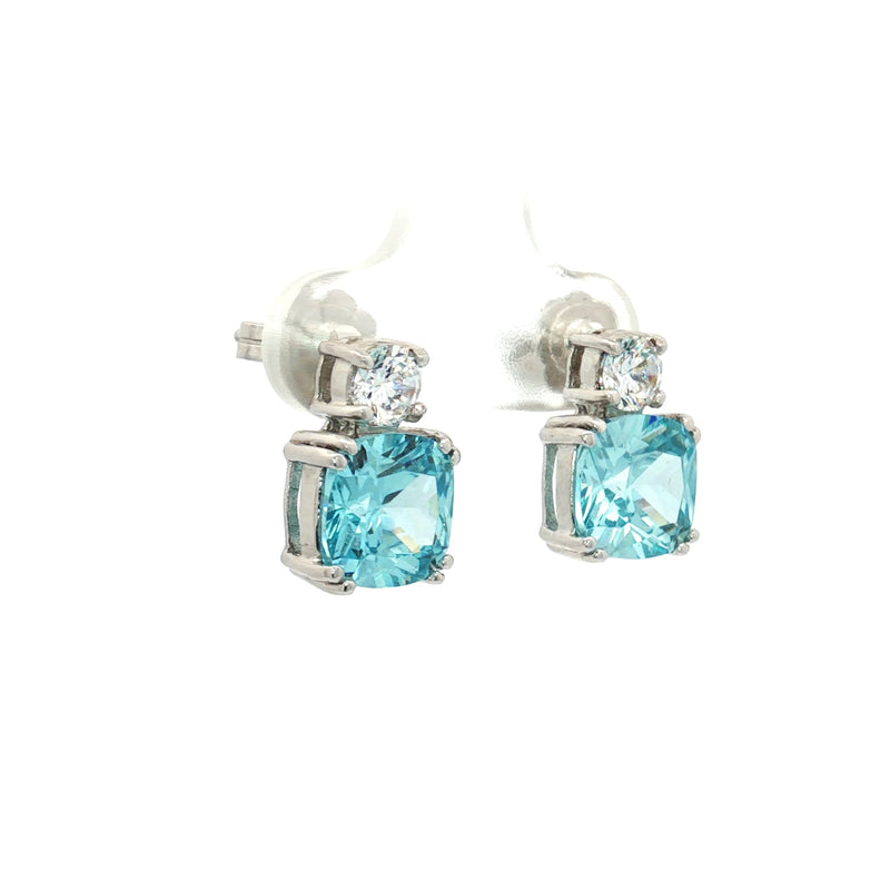 Meghan Cushion Stud Earrings with Aqua Marine Stone