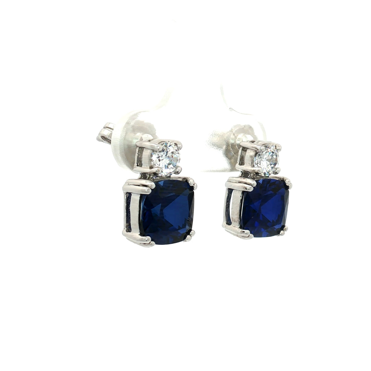 Meghan Cushion Stud Earrings with Sapphire Stone