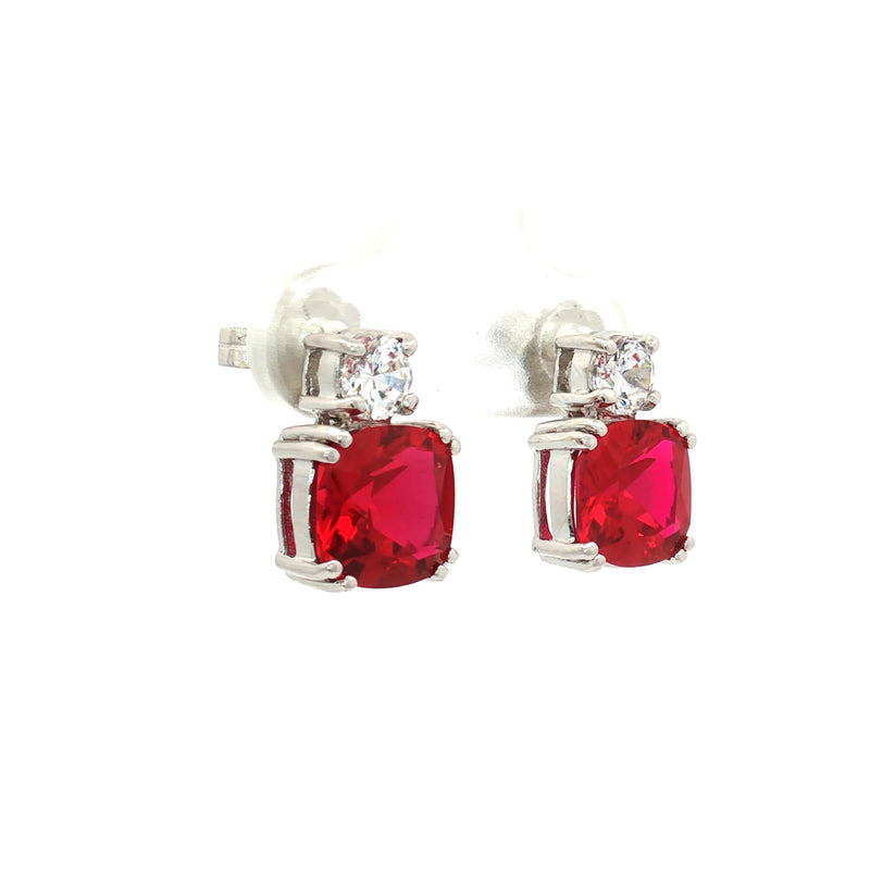 Meghan Cushion Stud Earrings with Ruby Stone