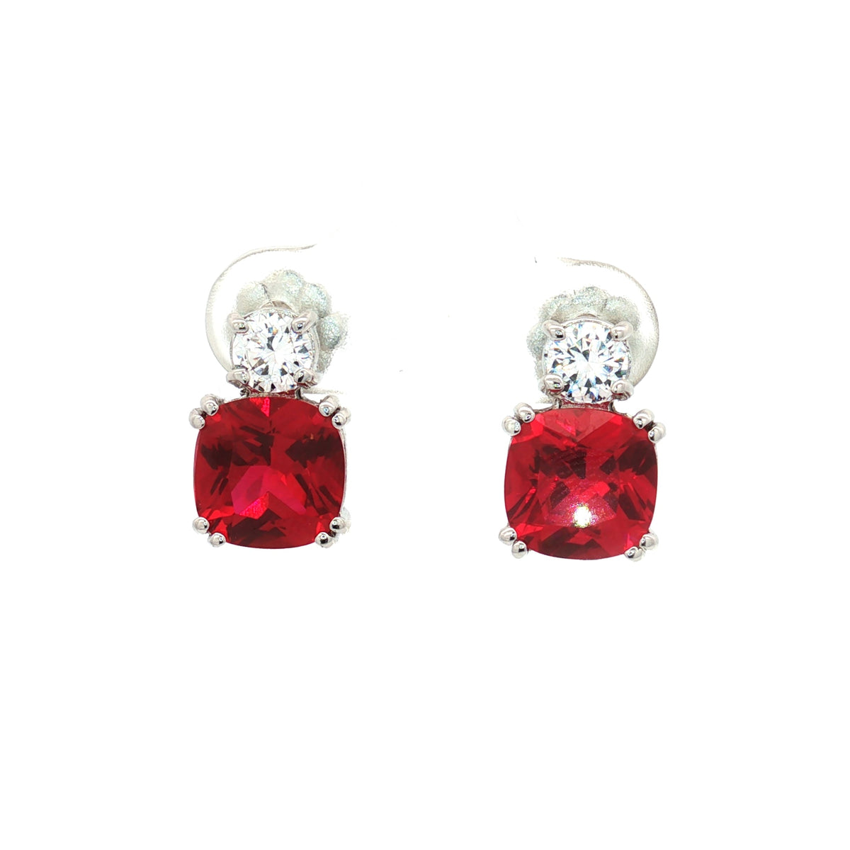 Meghan Cushion Stud Earrings with Ruby Stone