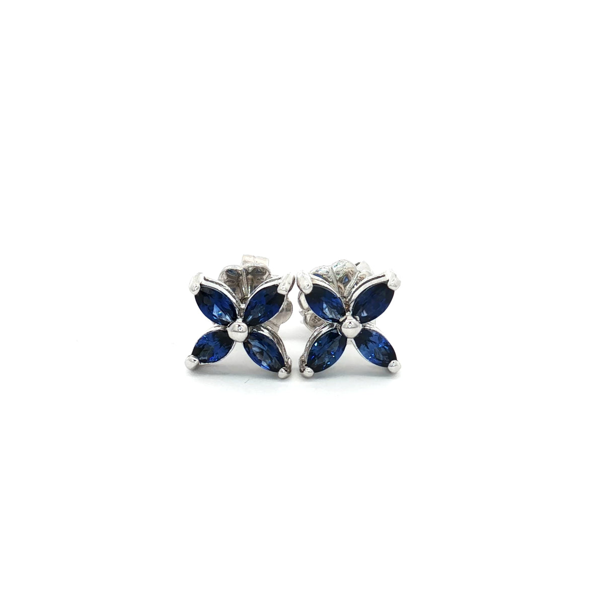 Marquise Flower Stud Earrings with Sapphire Stones