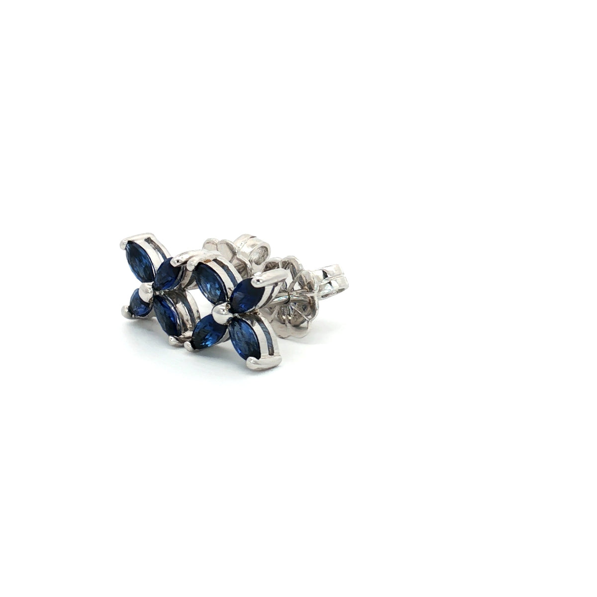 Marquise Flower Stud Earrings with Sapphire Stones