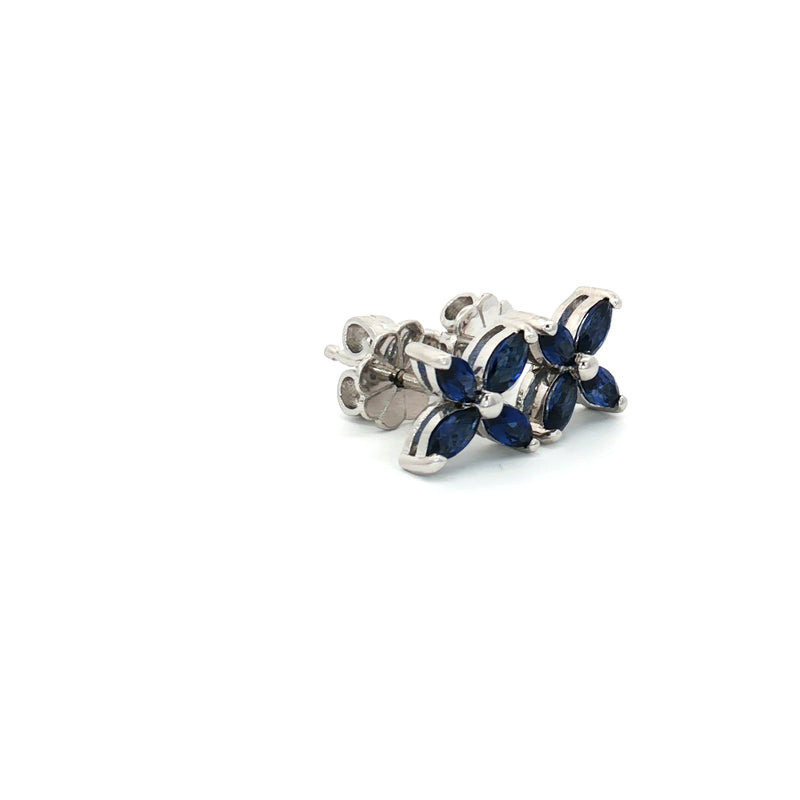 Marquise Flower Stud Earrings with Sapphire Stones