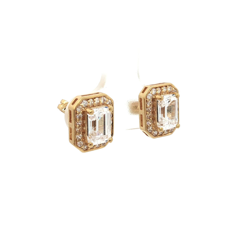 Emerald Cut Halo Earrings
