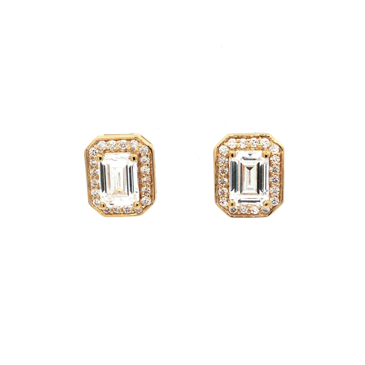 Emerald Cut Halo Earrings