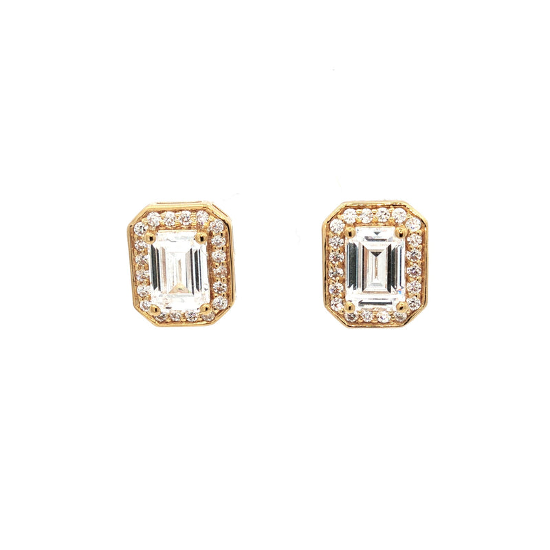Emerald Cut Halo Earrings