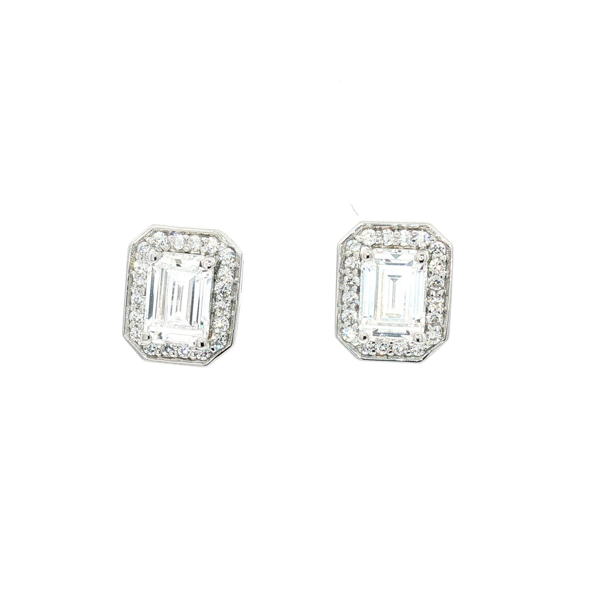 Emerald Cut Halo Earrings