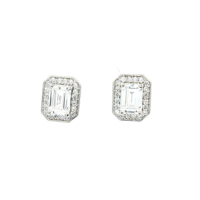 Emerald Cut Halo Earrings