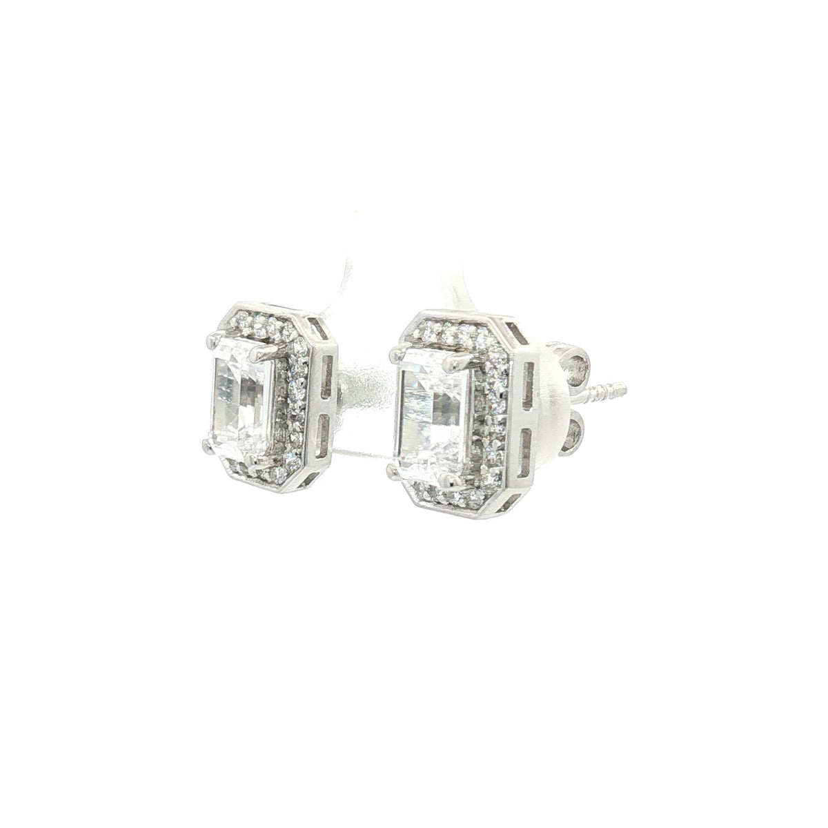Emerald Cut Halo Earrings
