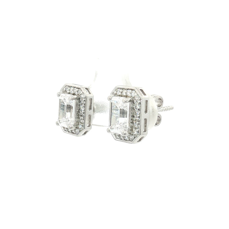Emerald Cut Halo Earrings