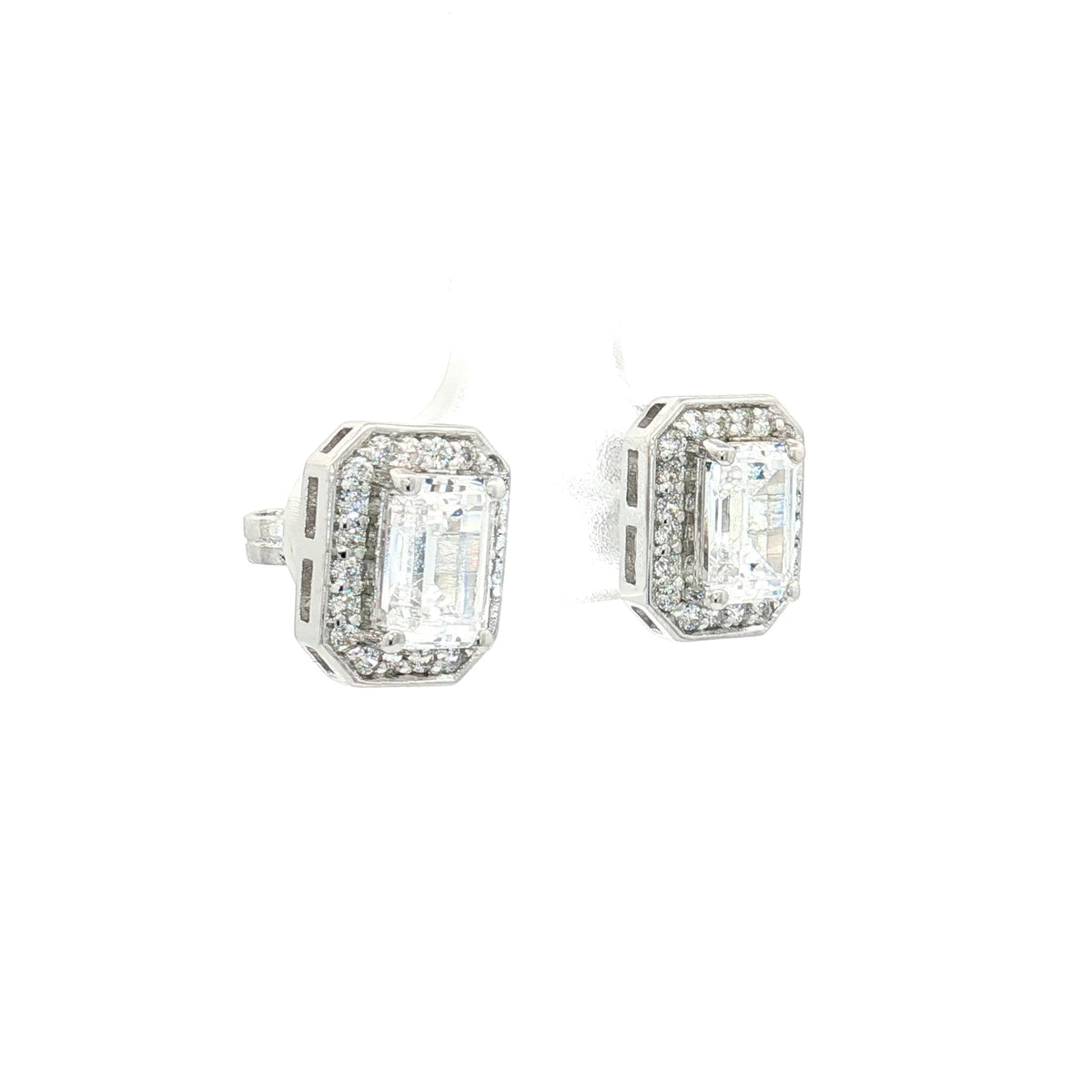 Emerald Cut Halo Earrings