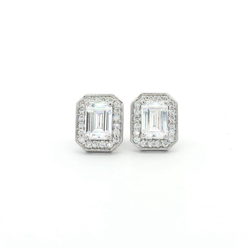 Emerald Cut Halo Earrings