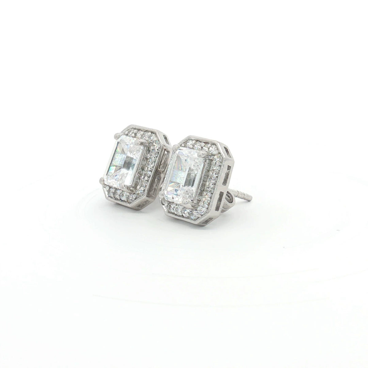 Emerald Cut Halo Earrings