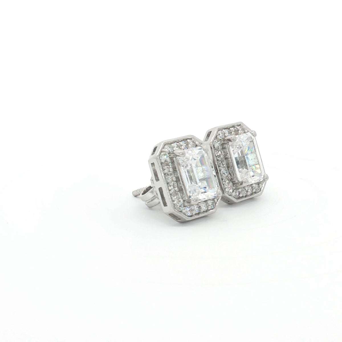 Emerald Cut Halo Earrings