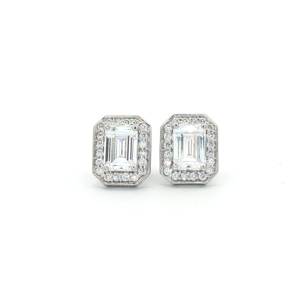Emerald Cut Halo Earrings