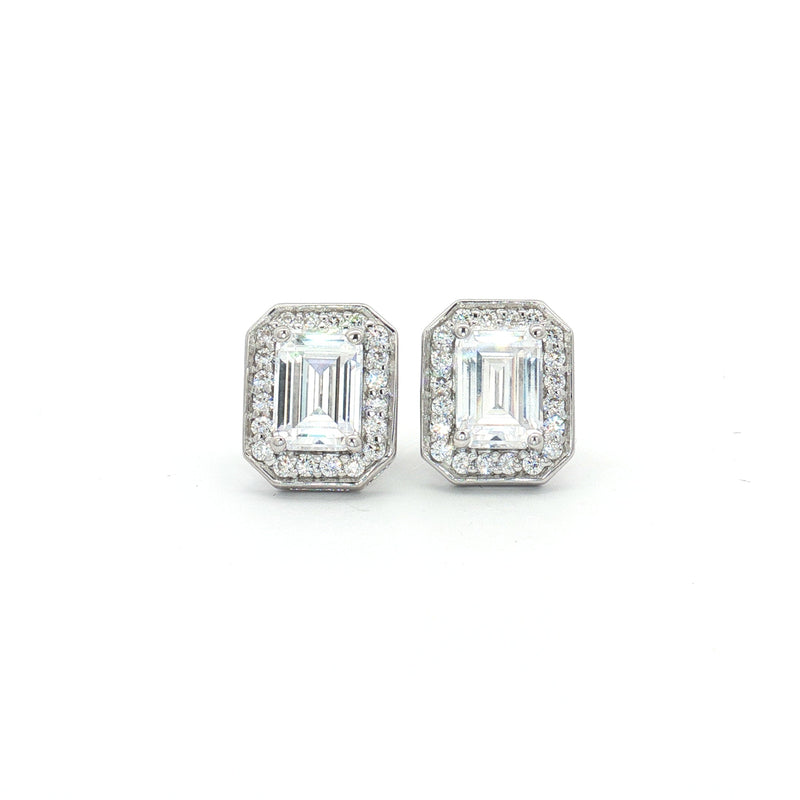 Emerald Cut Halo Earrings