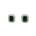 Emerald Cut Halo Earrings with Emerald Stone