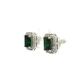 Emerald Cut Halo Earrings with Emerald Stone