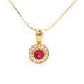 The Bezel Set Halo Pendant with a Ruby in Yellow